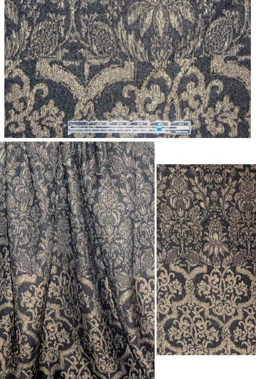 NY designer blk/gold fleur-de-lis brocade panels 1.5 yds