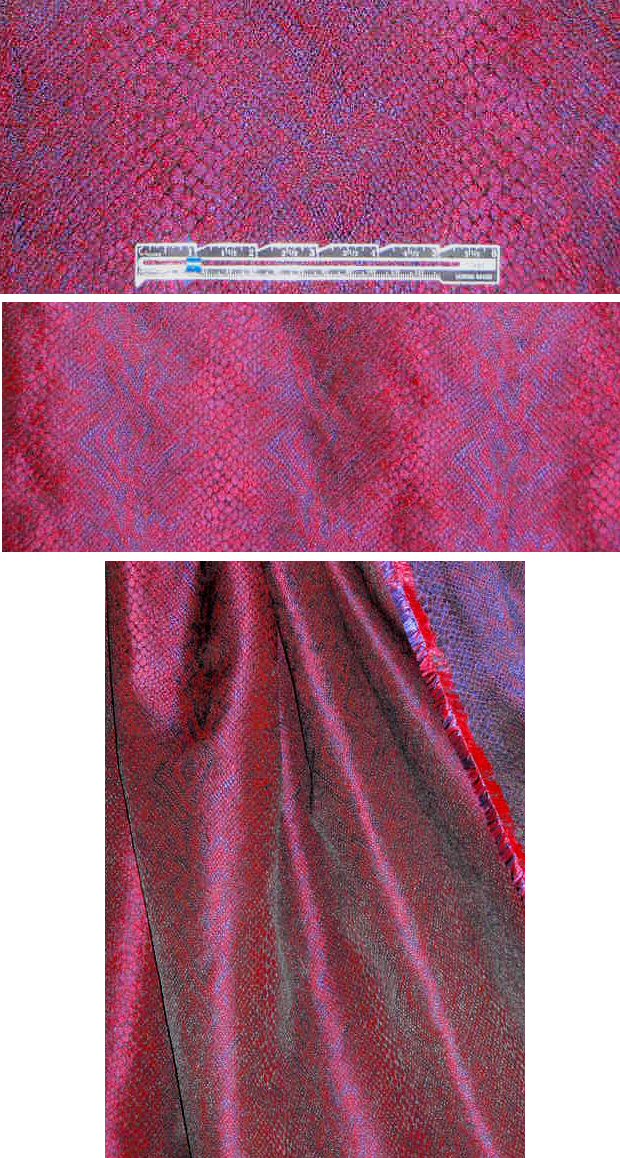 Nico1e Mi11er red/purple reptile brocade 1 yard
