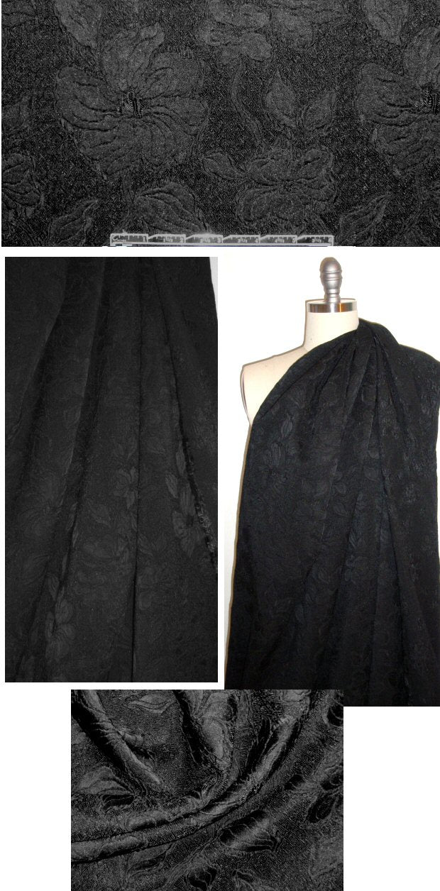 NY designer black floral stretch brocade