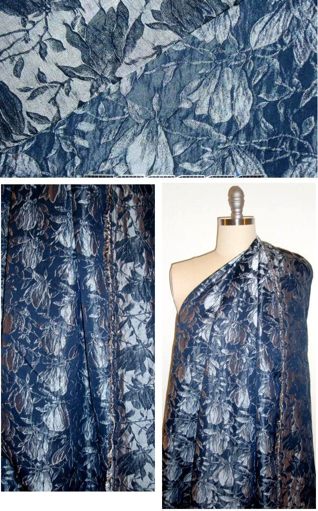 R0darte navy/silver floral lightweight brocade