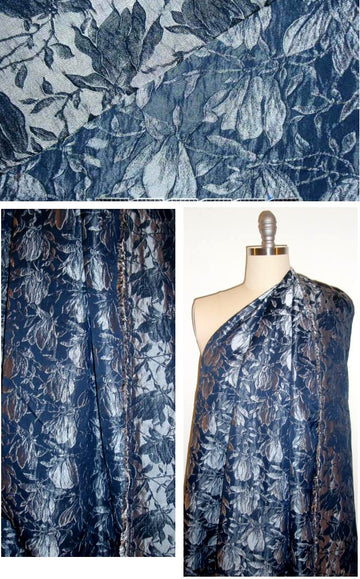 R0darte navy/silver floral lightweight brocade