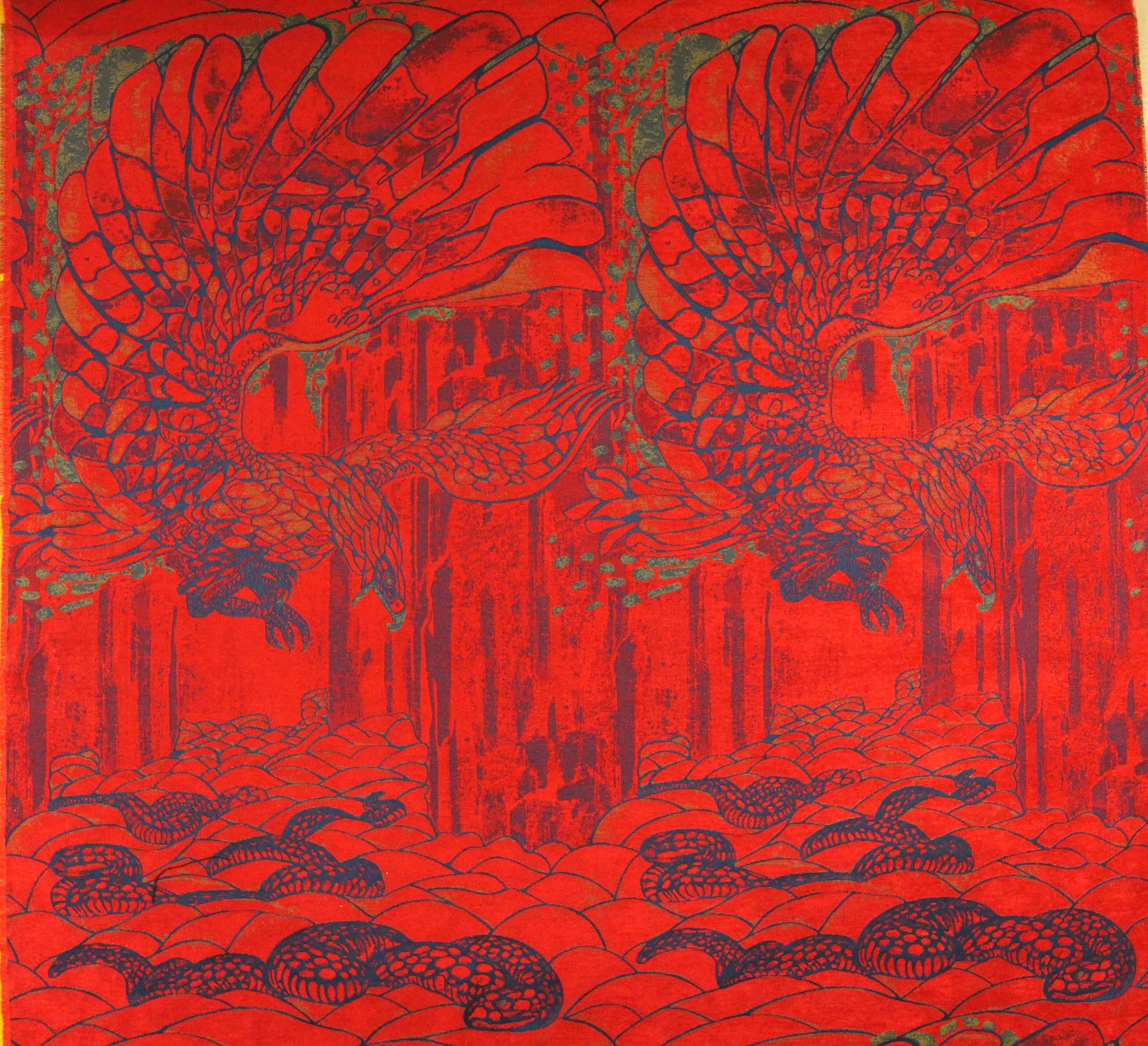 Rag & B0ne 'bird of prey' tapestry brocade - red .83 yds