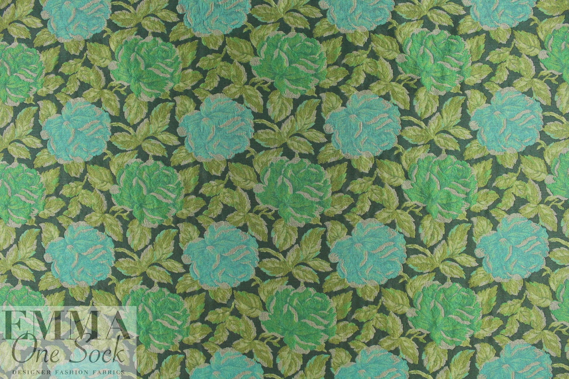 Italian floral jacquard brocade - emerald tones .875 yds