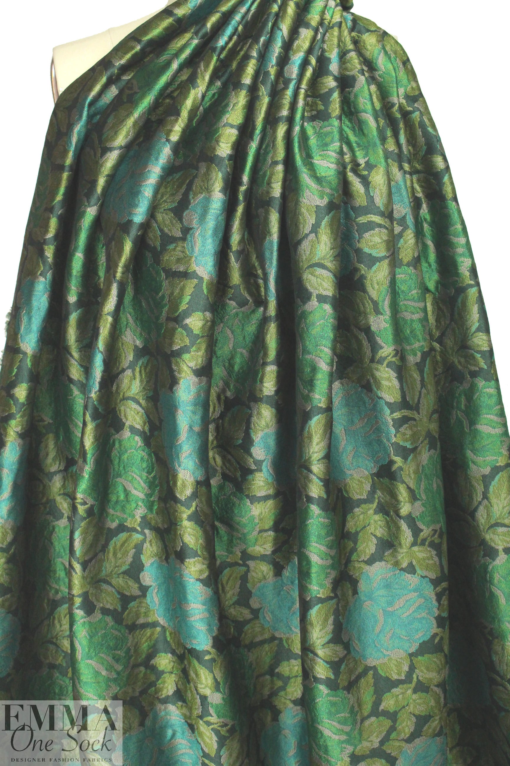 Italian floral jacquard brocade - emerald tones