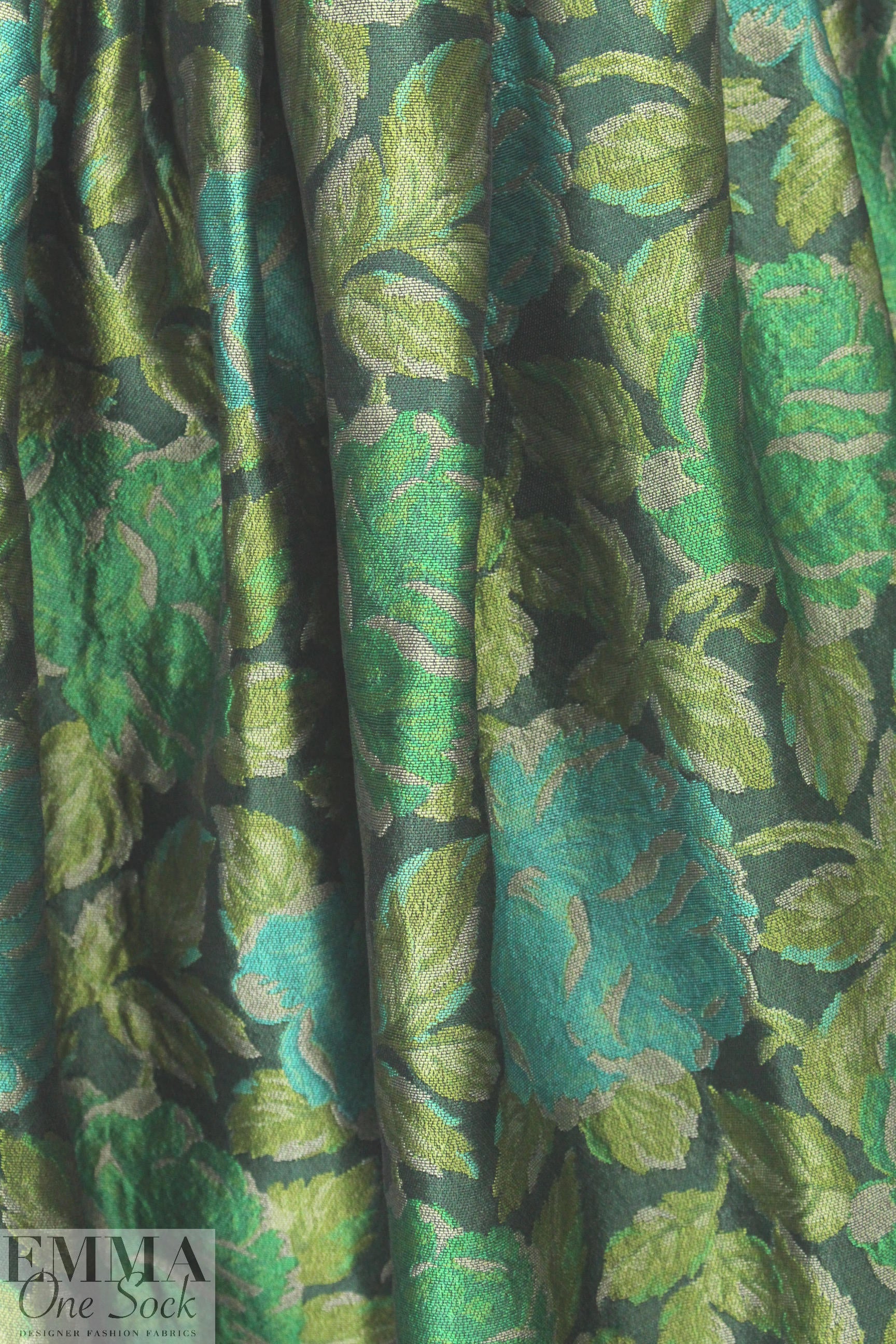 Italian floral jacquard brocade - emerald tones 1.25 yds