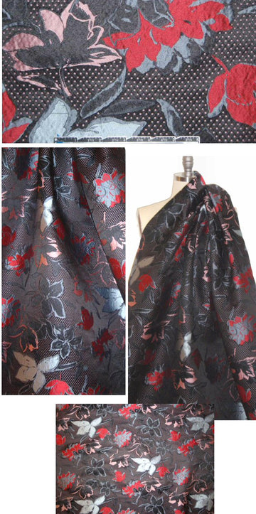 Sun0 red/blue/pink/black jacquard floral brocade .75 yds