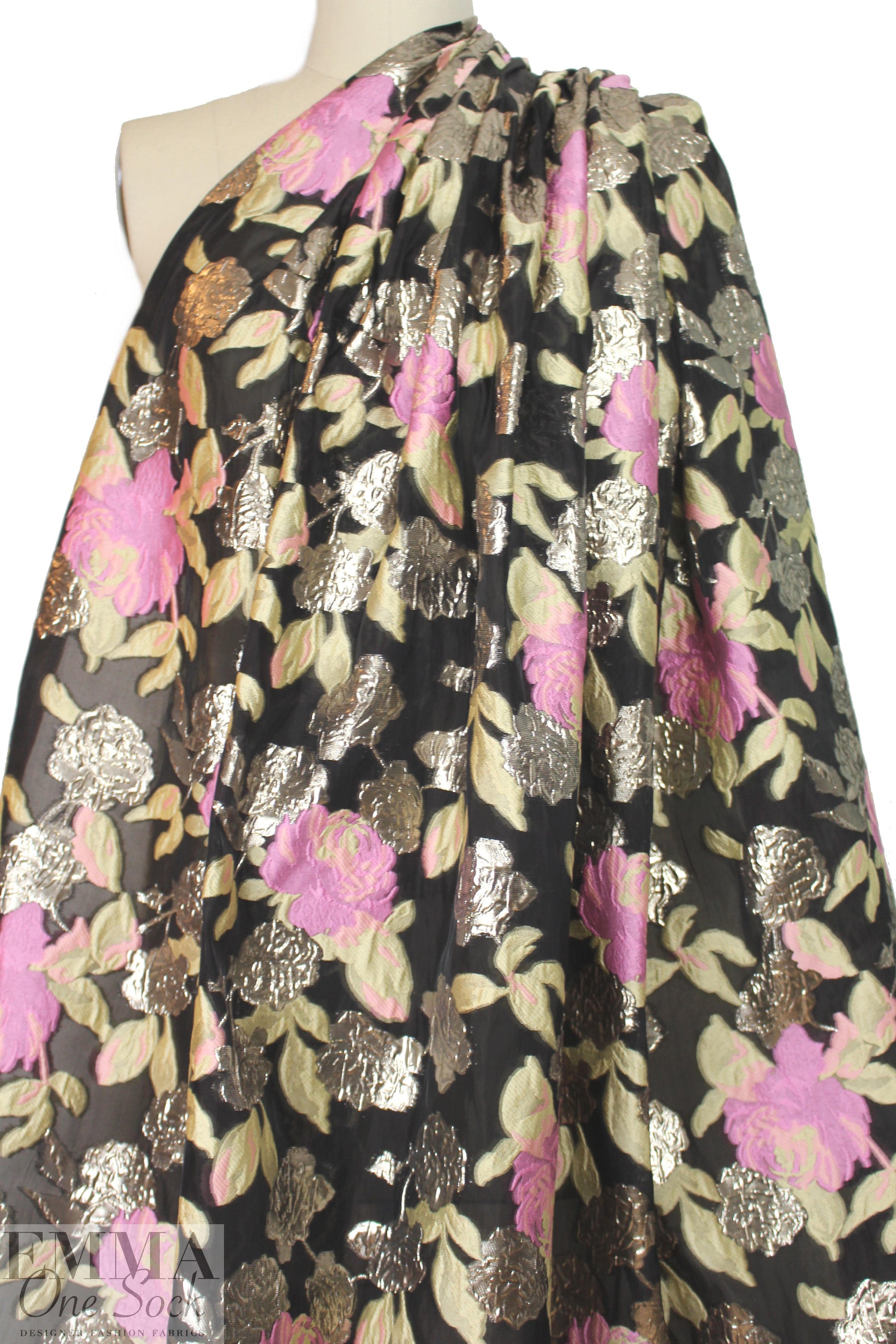 famous designer pink/gold floral jacquard brocade 2 yd