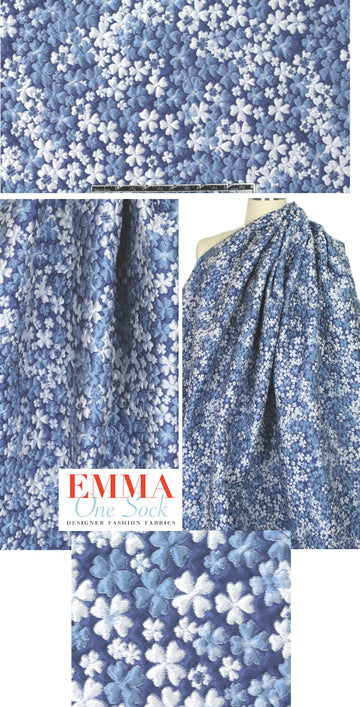Tah@ri shades of blue textured floral matelasse'