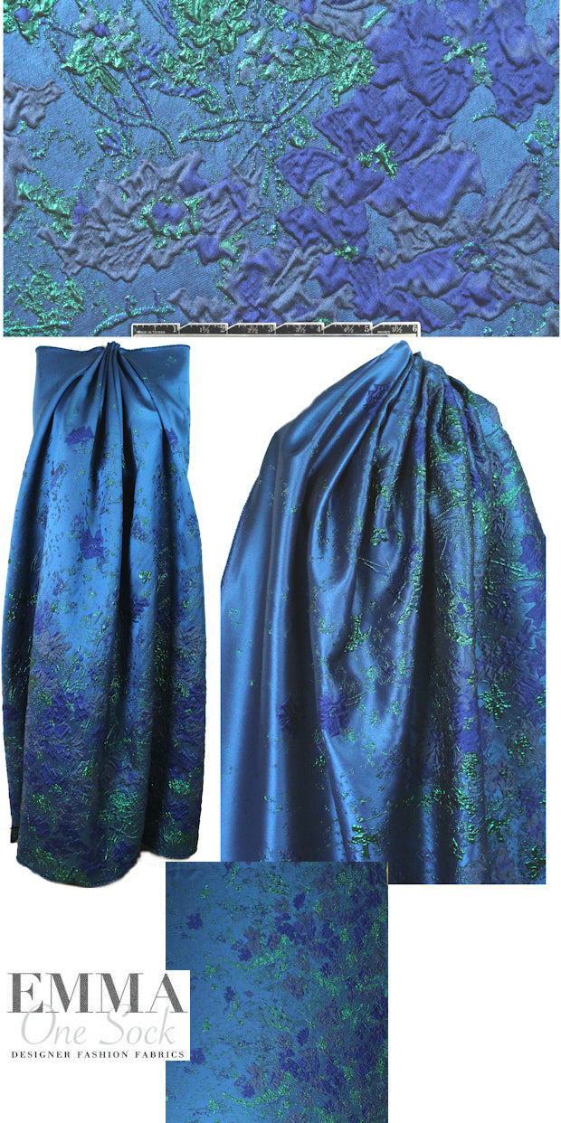 Tah@ri silk blend border brocade - cobalt/emerald tones