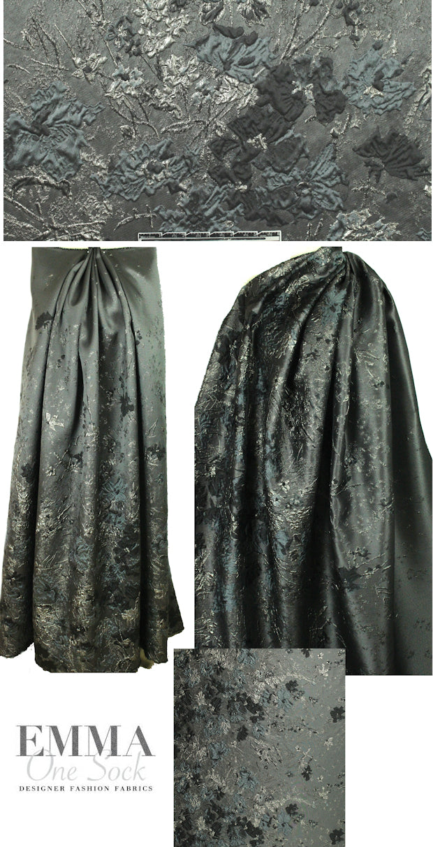 Tah@ri silk blend border brocade - gunmetal tones .66 yds