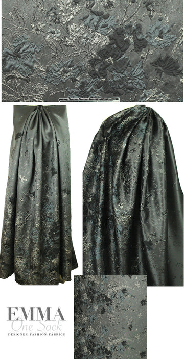 Tah@ri silk blend border brocade - gunmetal tones .66 yds