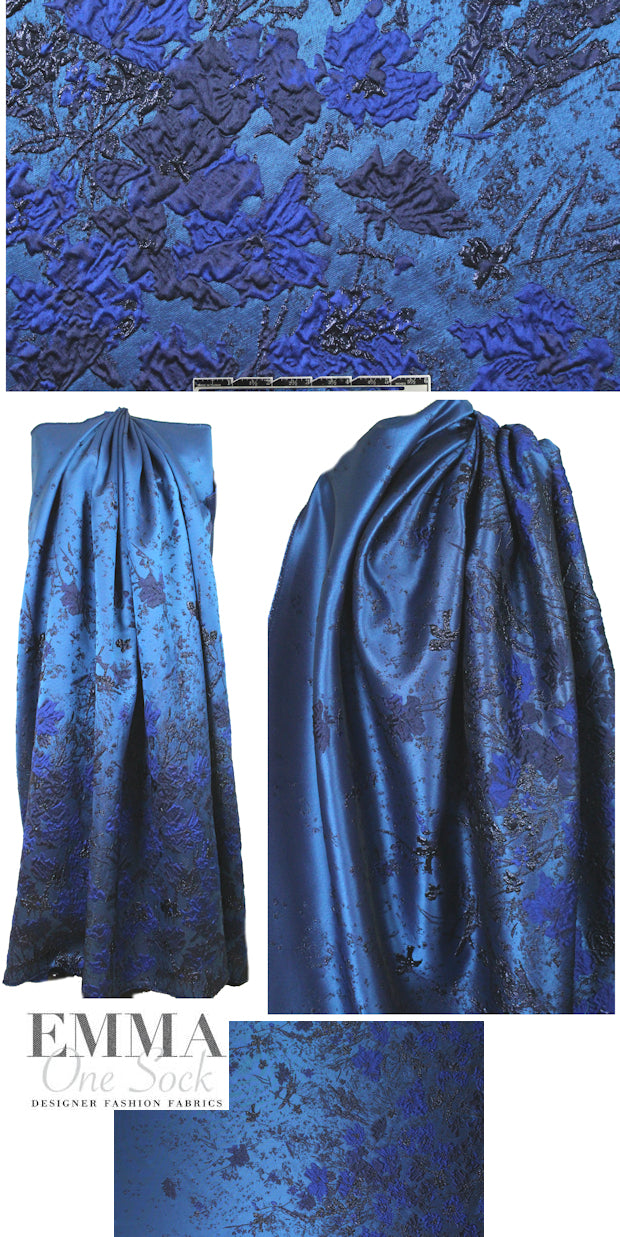 Tah@ri silk blend border brocade - sapphire tones