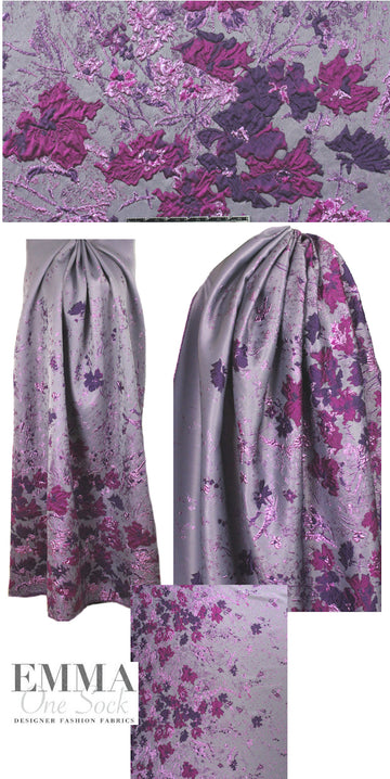Tah@ri silk blend border brocade - fuschia/grape tones 1 yard