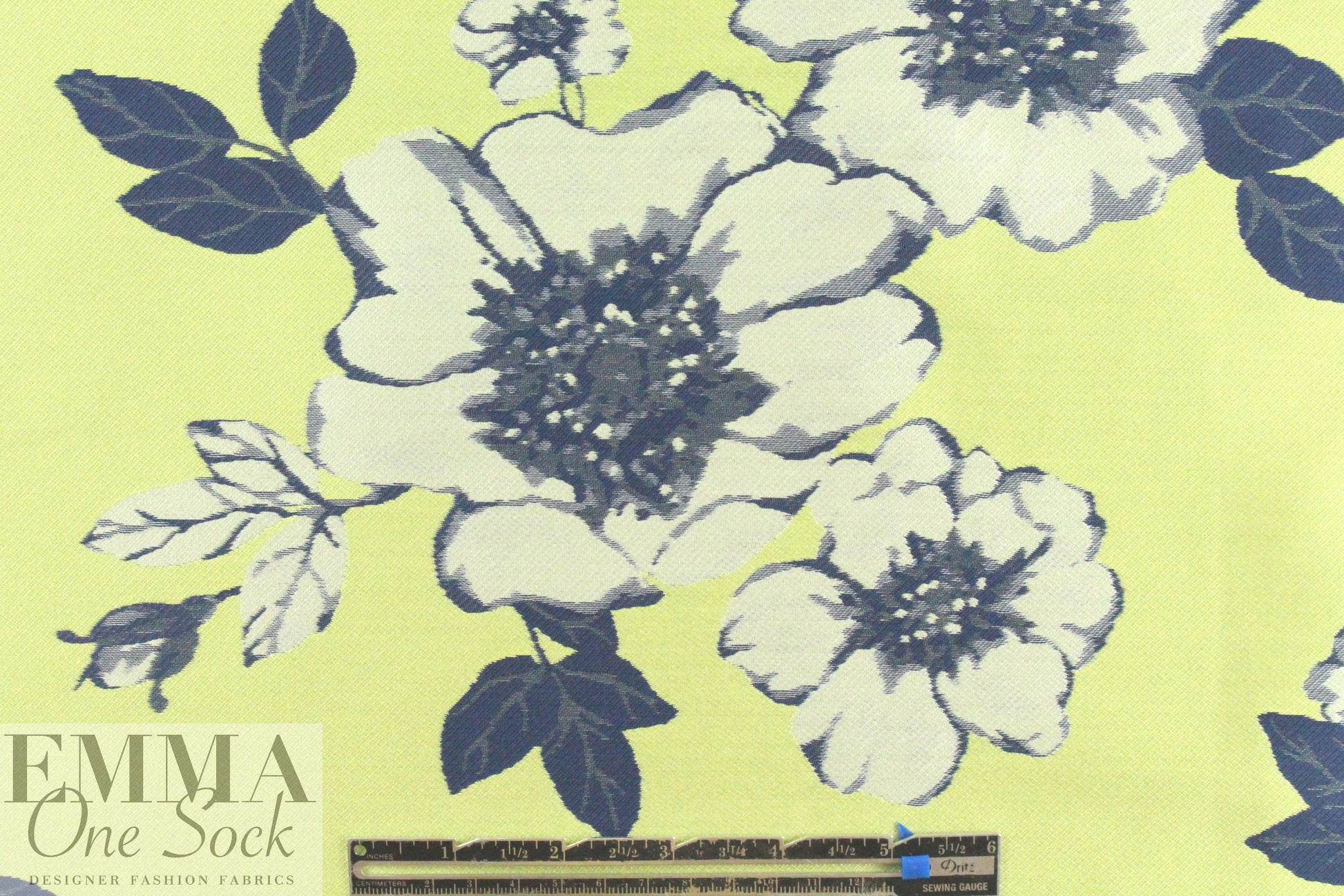Va1entino lemon/navy floral jacquard brocade 1 yard