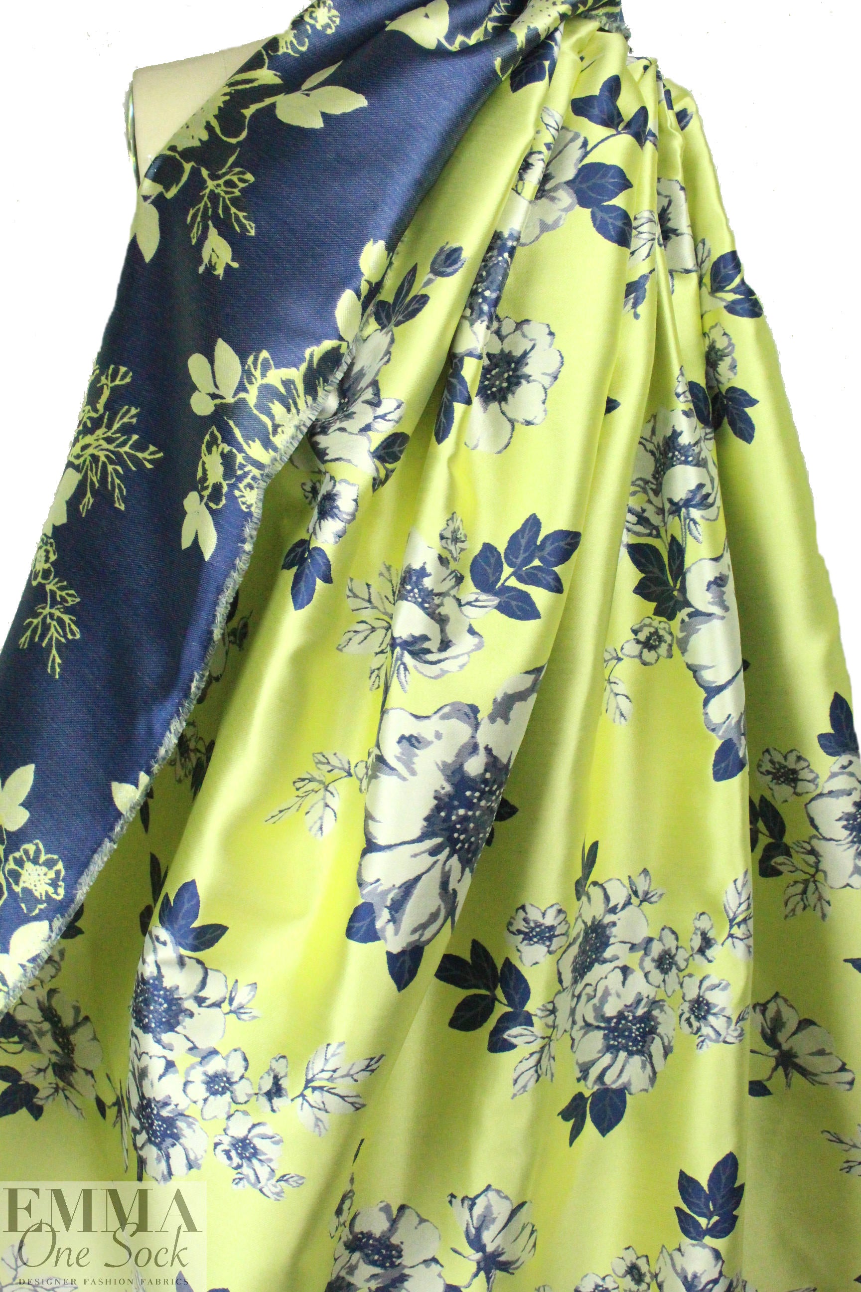 Va1entino lemon/navy floral jacquard brocade 1 yard
