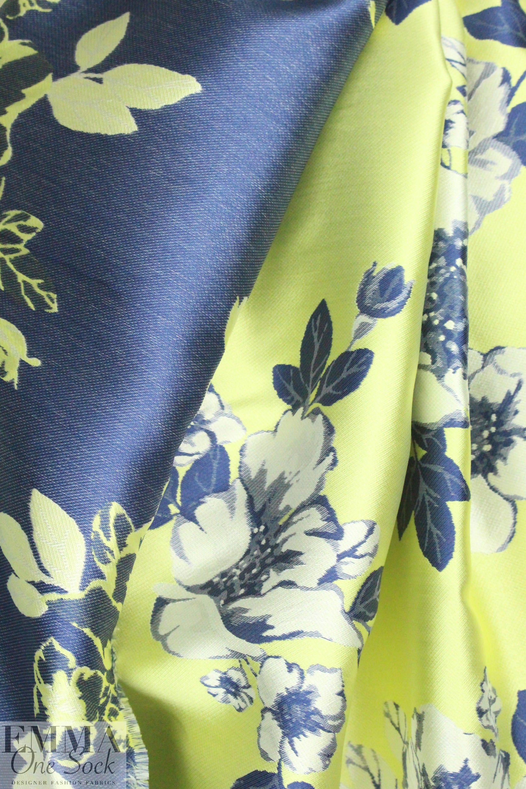 Va1entino lemon/navy floral jacquard brocade