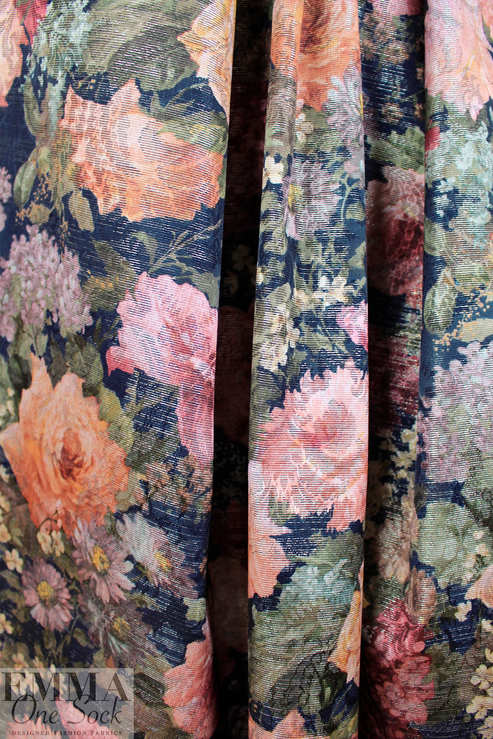 NY designer floral over-printed metallic brocade 1.625 yd