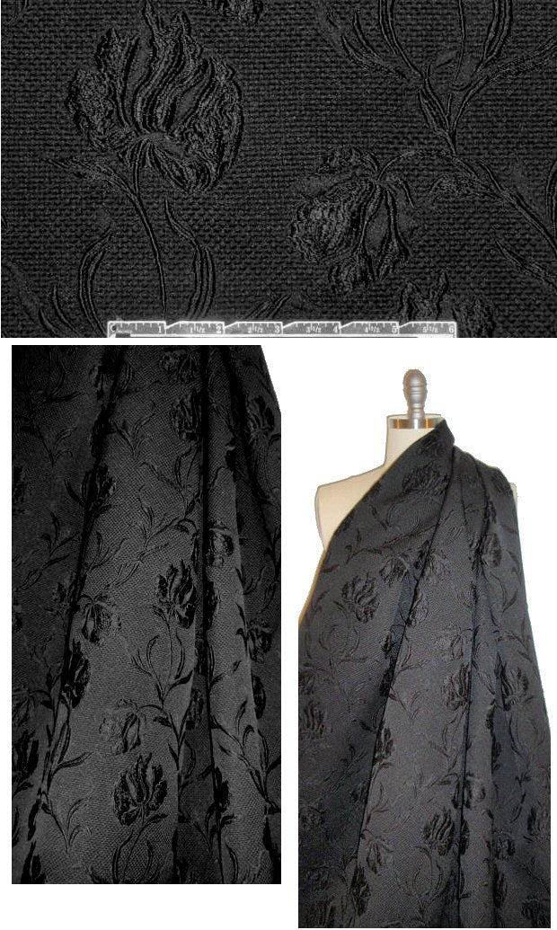 Italian textured black on black floral brocade