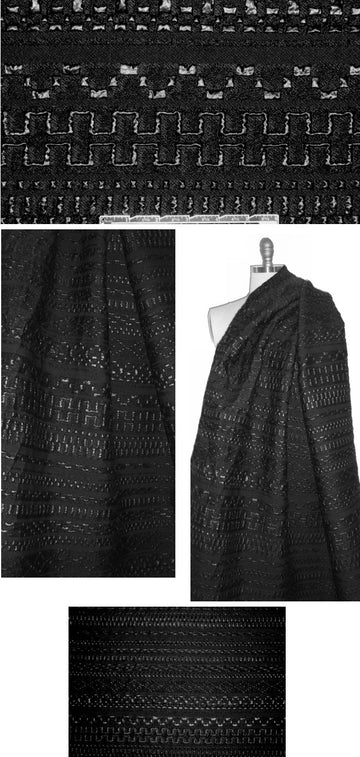 Italian black on black graphic stripe textured brocade 1.125 yds