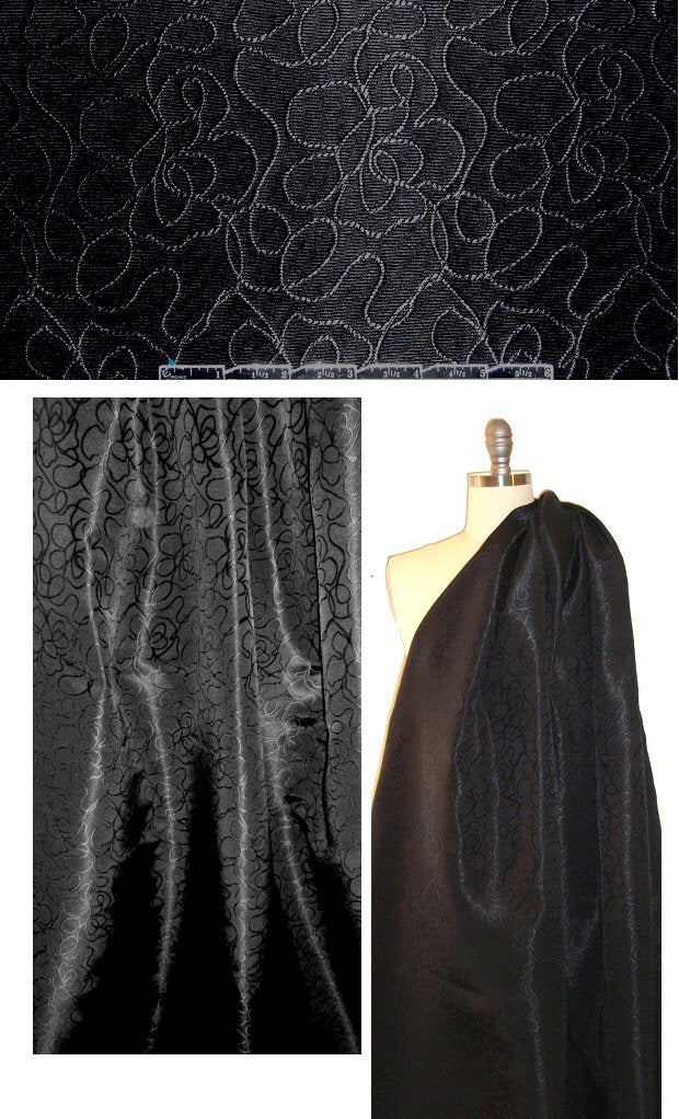 NY designer black on black scribble flower brocade 1.25 yd