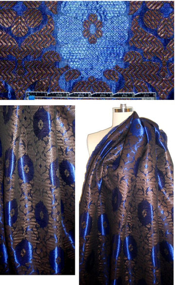 Italian bronze/sapphire medallion metallic brocade