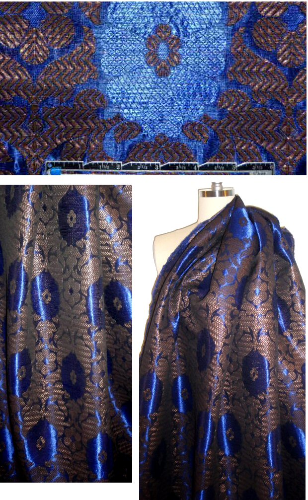 Italian bronze/sapphire medallion metallic brocade 2 yd