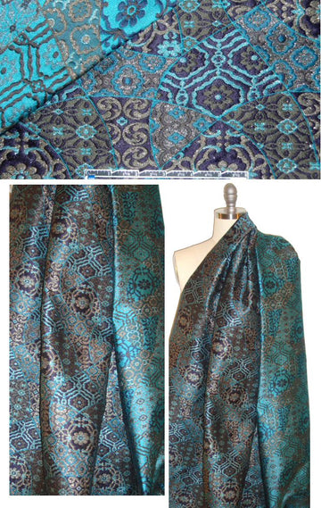 Italian metallic jacqu. brocade - stylized floral patchwork