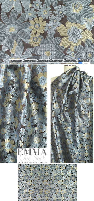 rayon/silk jacquard brocade - gold/blue floral