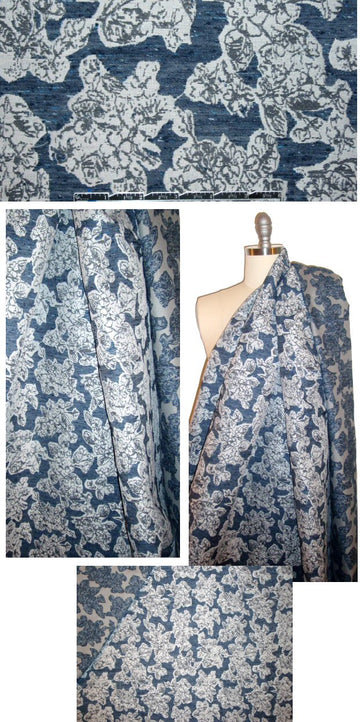 Vanners stylized floral jacquard brocade - denim/graphite 1.625 yd