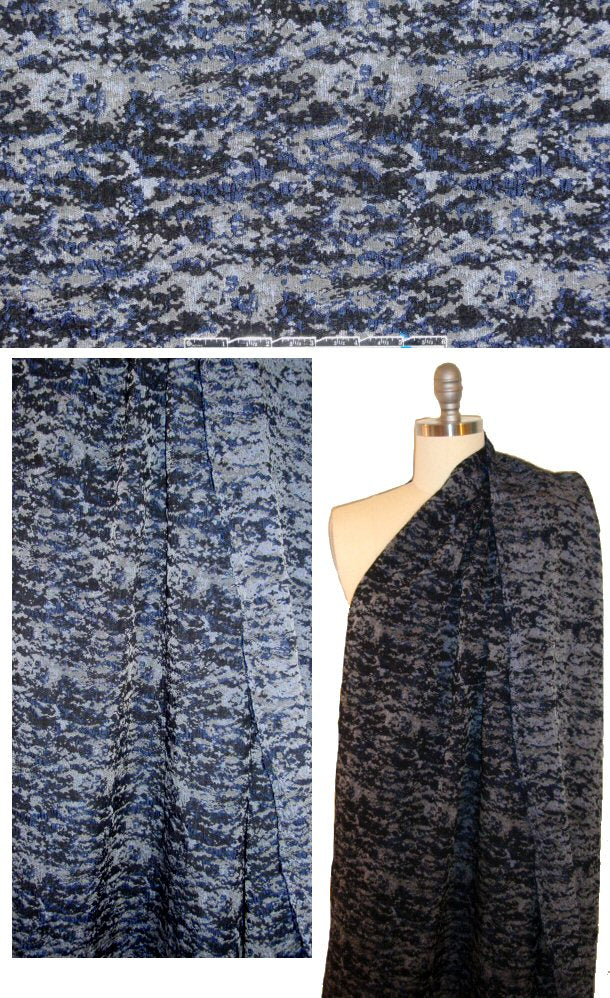 famous designer textured navy/black/gray brocade 1.5 yd