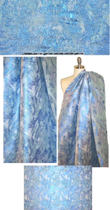 Italian blue/aqua metallic abstract stretch jacquard