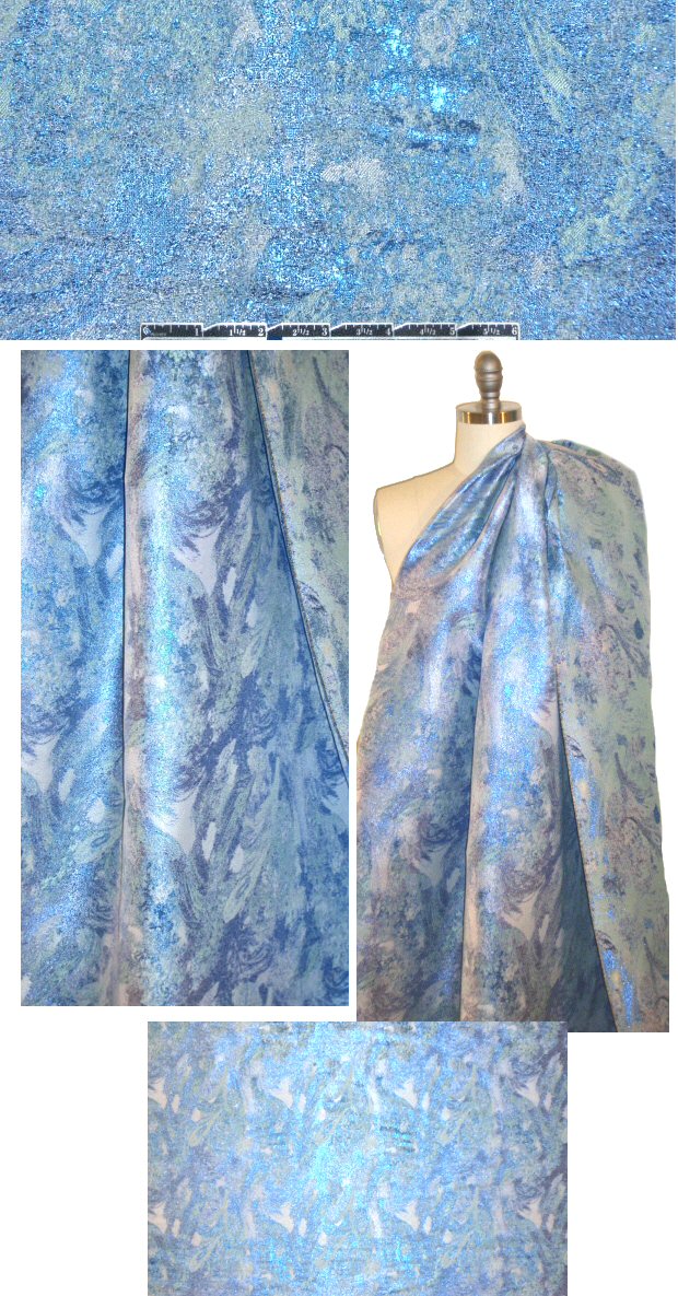 Italian blue/aqua metallic abstract stretch jacquard .95 yds