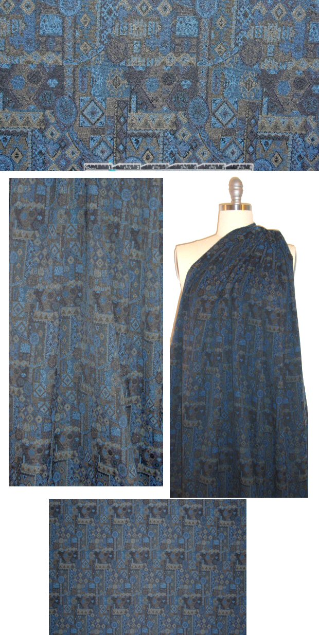 NY designer sapphire/black graphic stretch brocade .75 yds