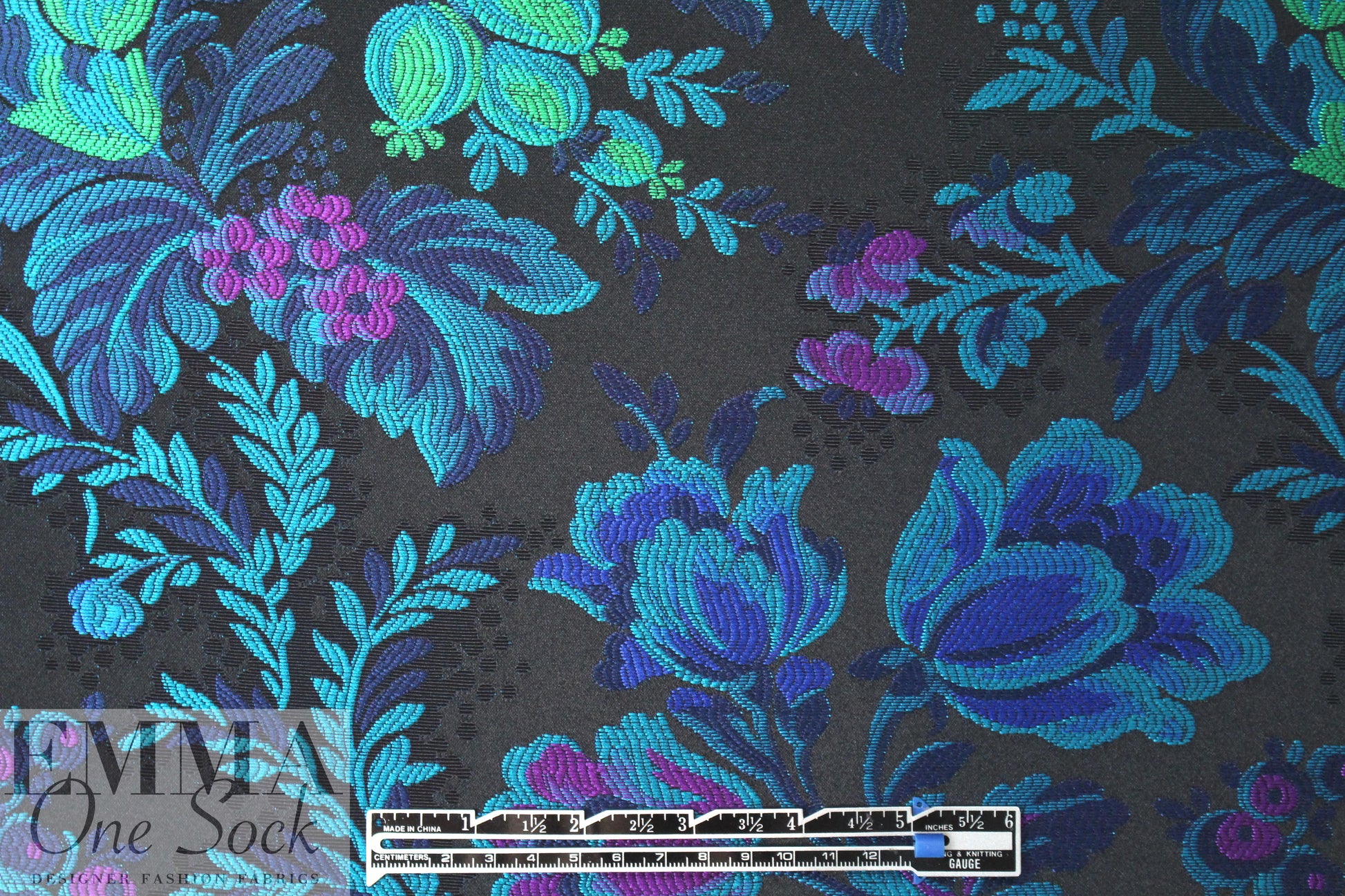 Italian vivid decorative floral on black brocade