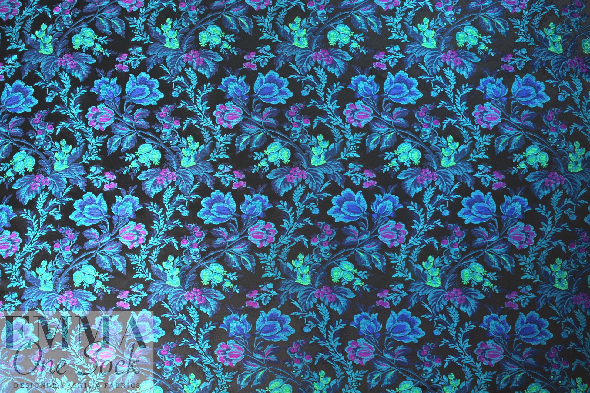 Italian vivid decorative floral on black brocade