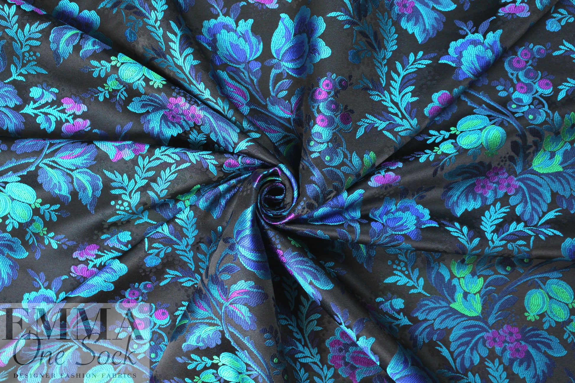 Italian vivid decorative floral on black brocade