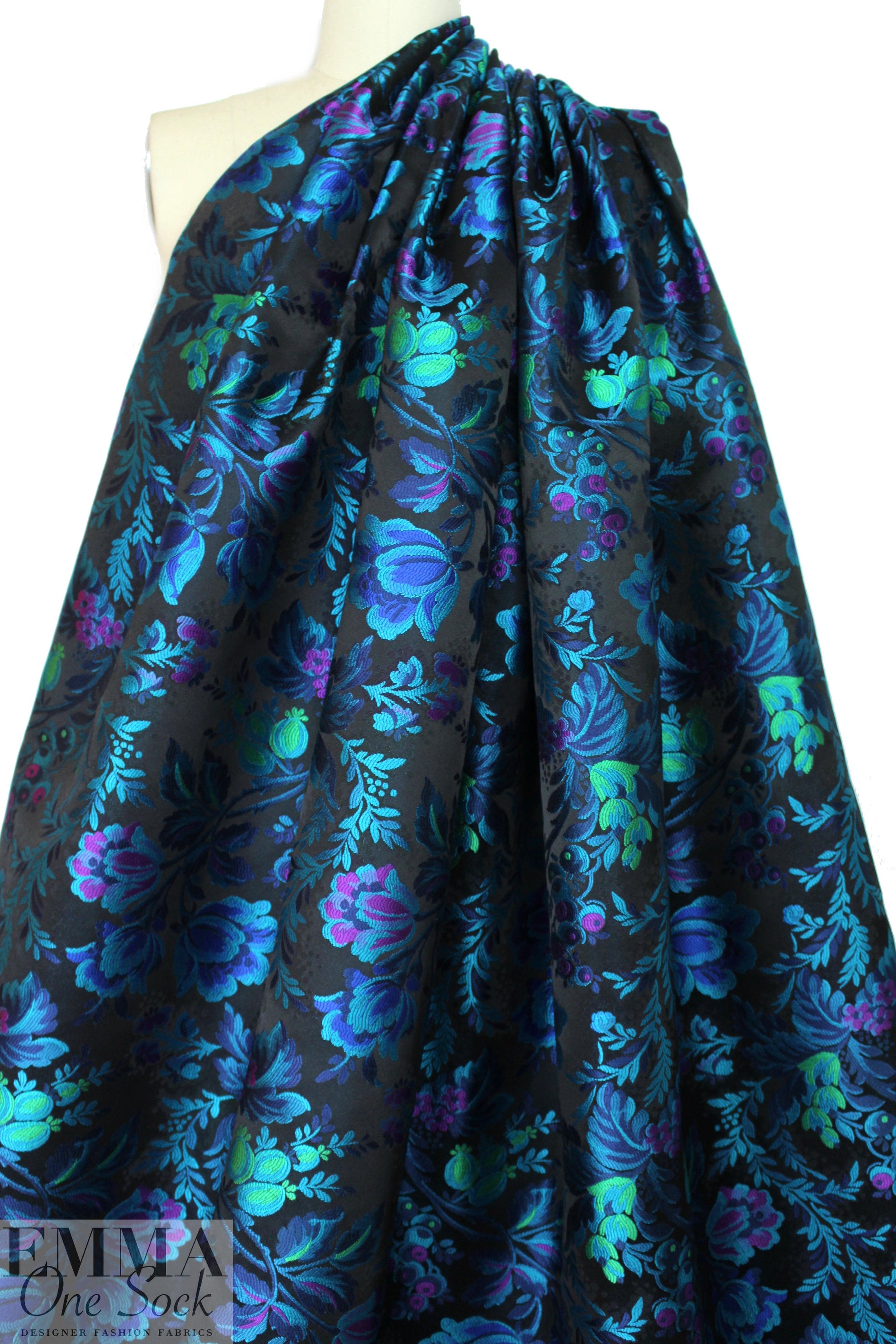 Italian vivid decorative floral on black brocade