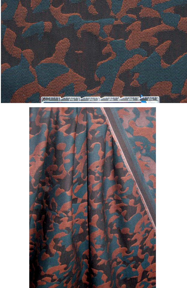 Italian cotton stretch brocade - teal/cedar