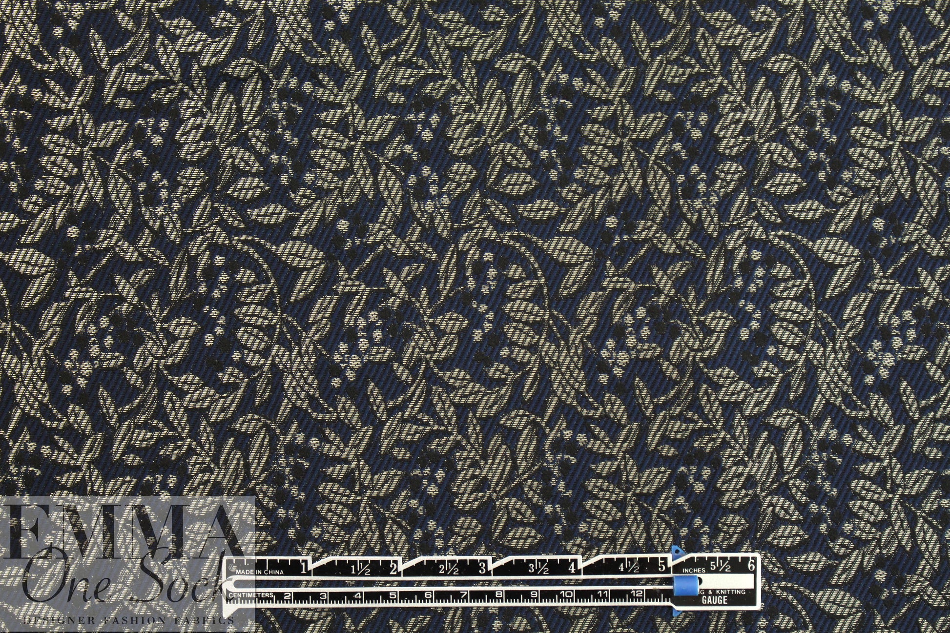 Italian silver/midnight foliage jacquard brocade suiting 2 yds