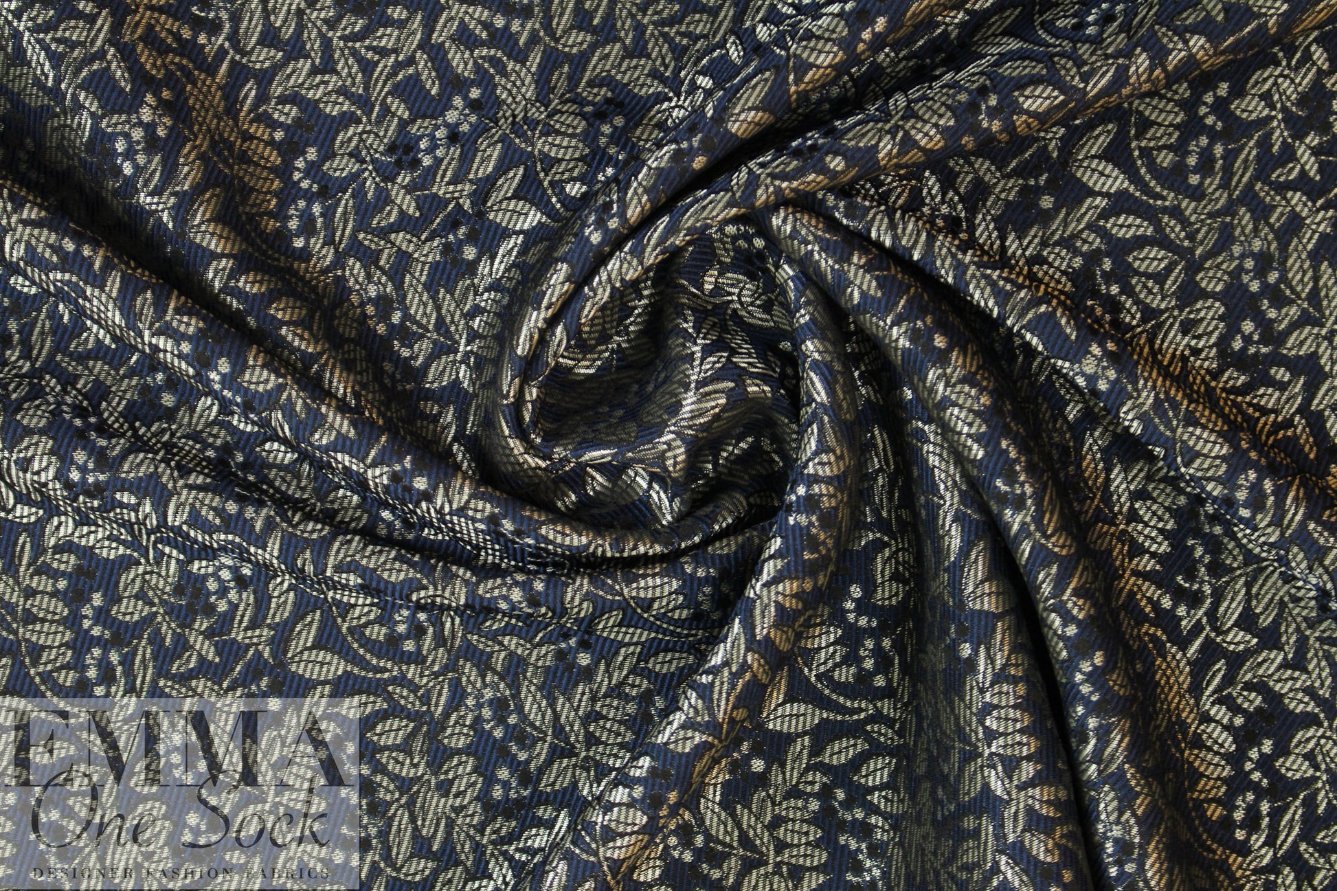 Italian silver/midnight foliage jacquard brocade suiting