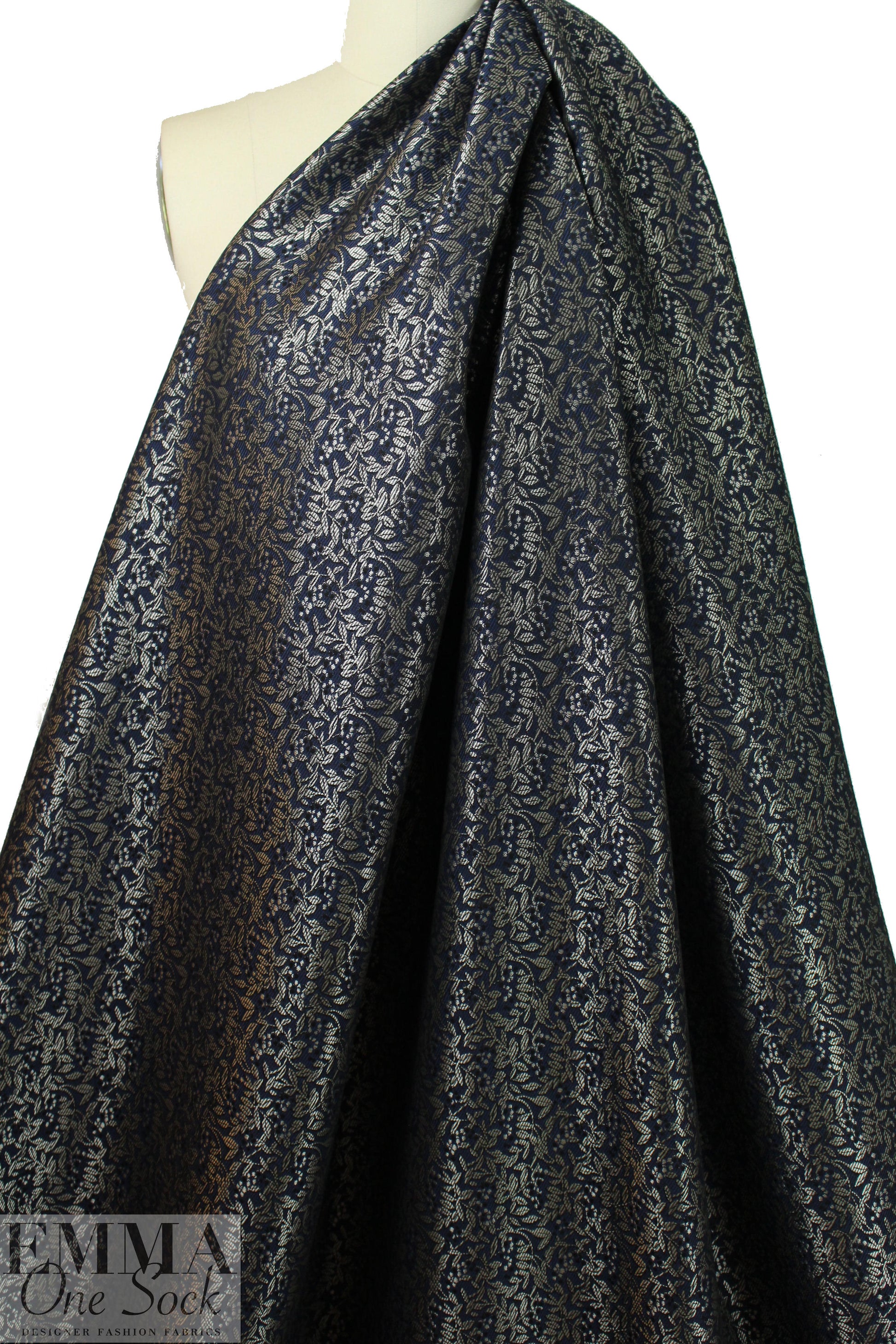 Italian silver/midnight foliage jacquard brocade suiting