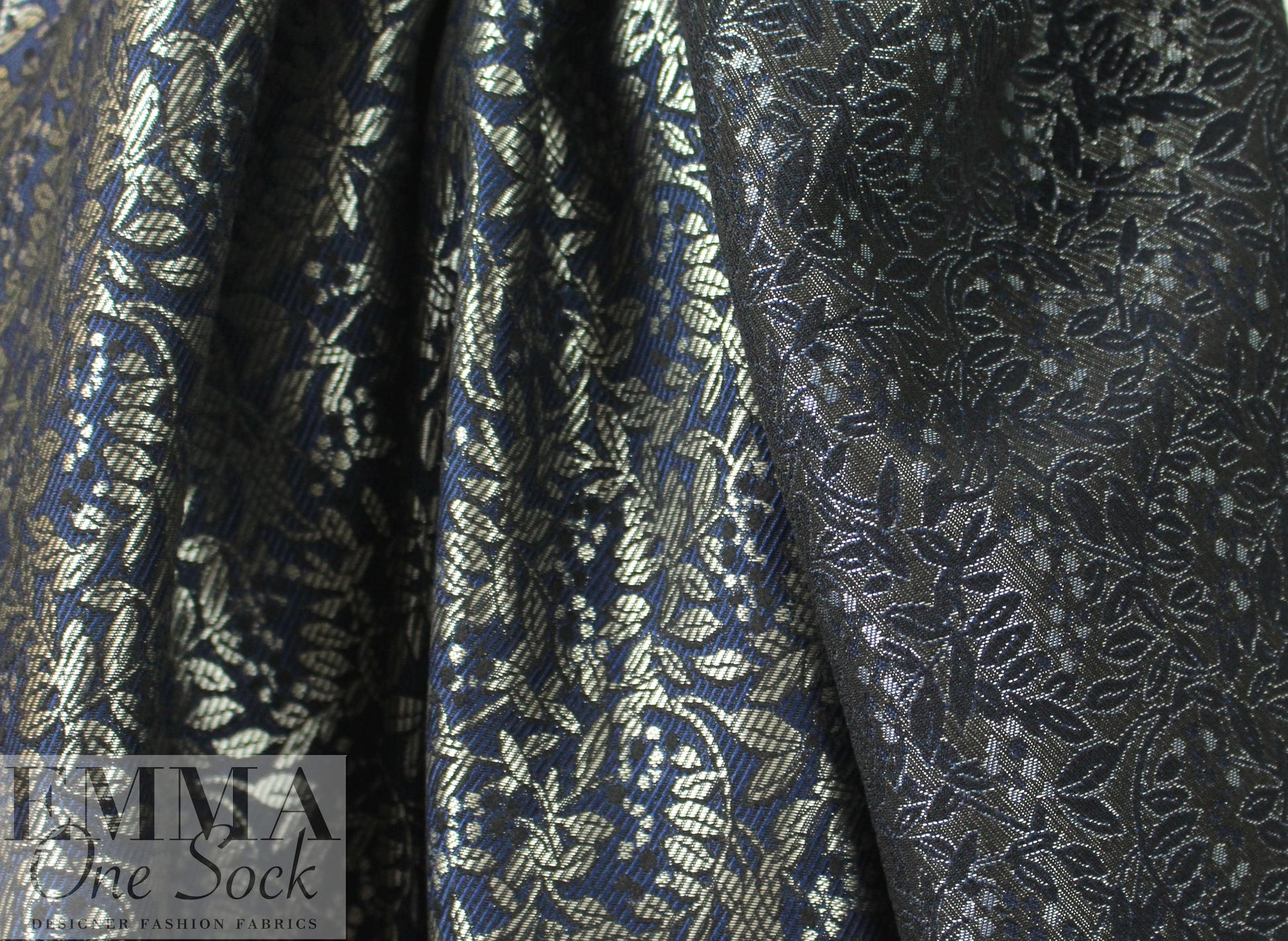 Italian silver/midnight foliage jacquard brocade suiting