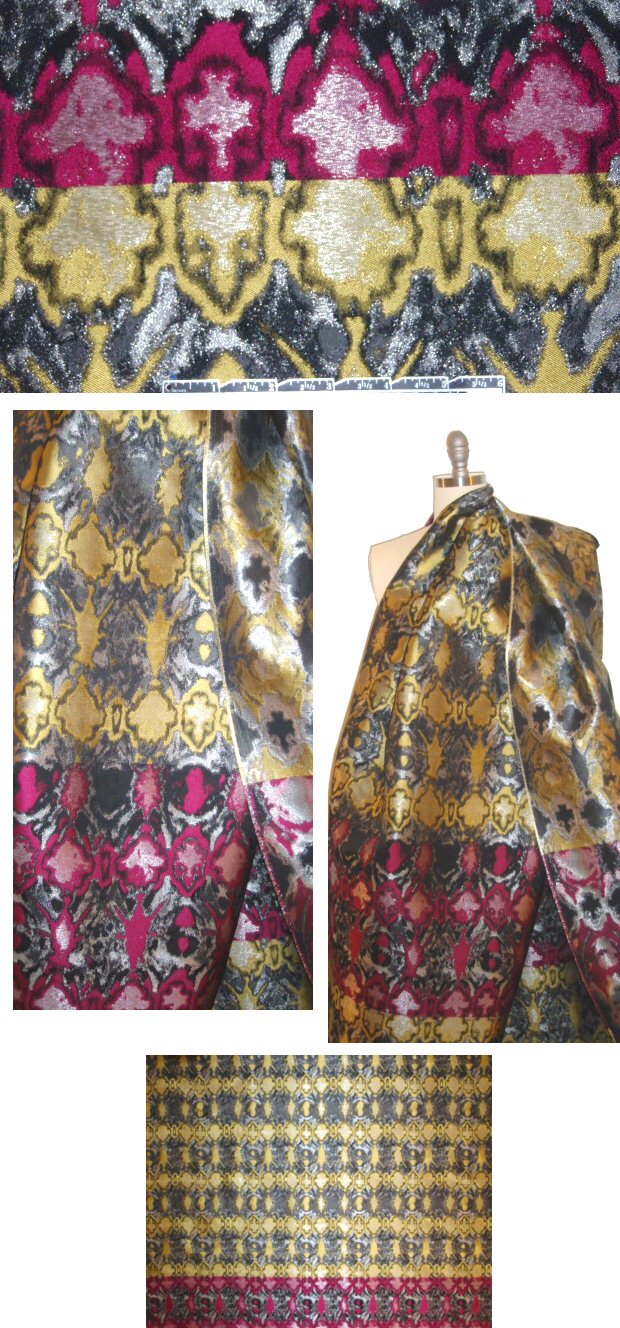 Italian gold/silver/fuschia rorschach panel brocade