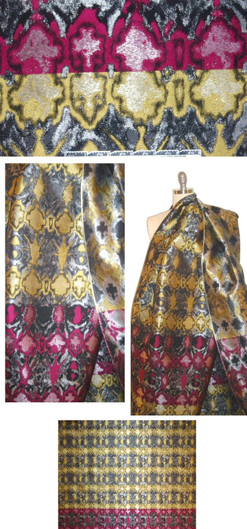 Italian gold/silver/fuschia rorschach panel brocade