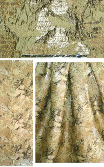 Italian textured floral brocade - gold/sage 1.375 yd