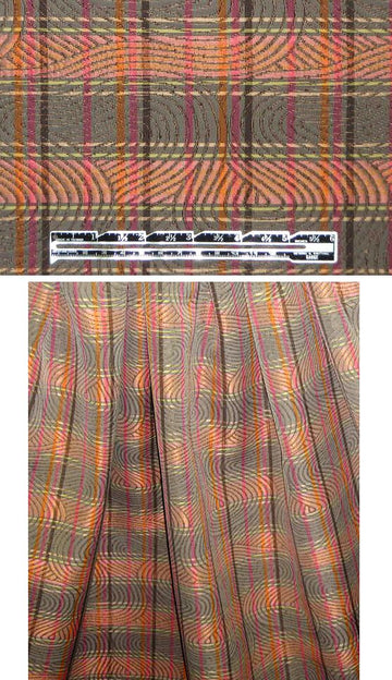 Italian swirl/plaid textured matelasse - gray/coral