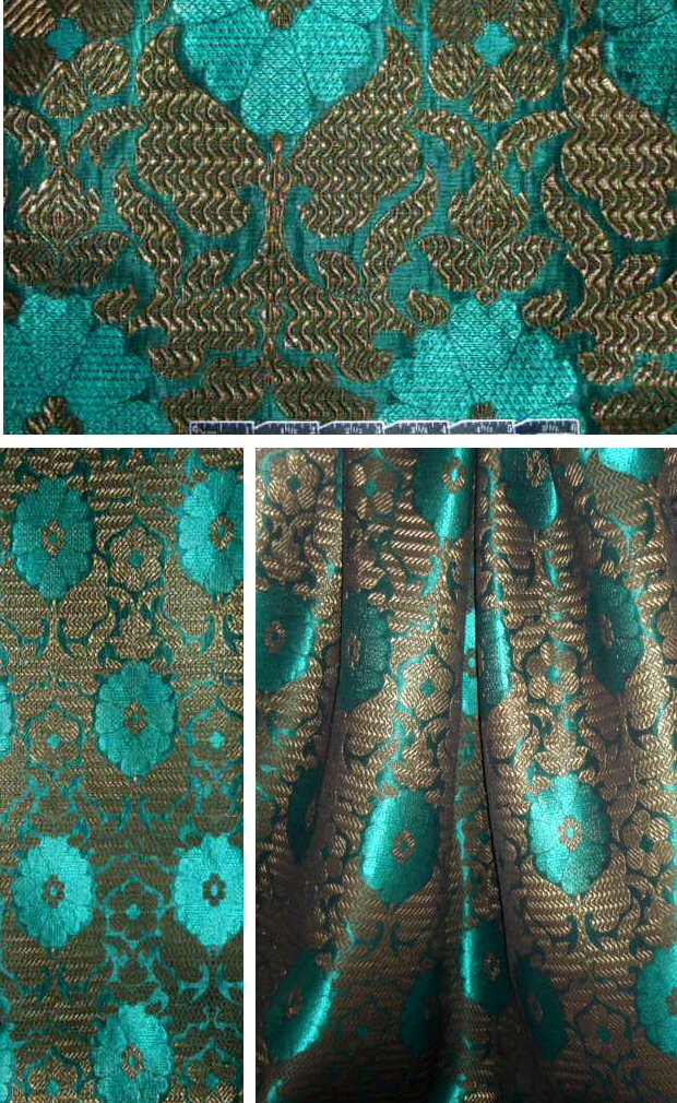 Italian bronze/jade medallion metallic brocade