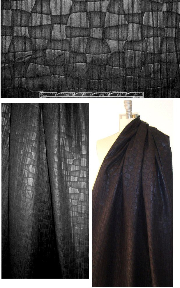 Italian 'leather look' black brocade - 2.5 yards