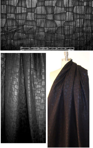 Italian 'leather look' black brocade - 2.5 yards