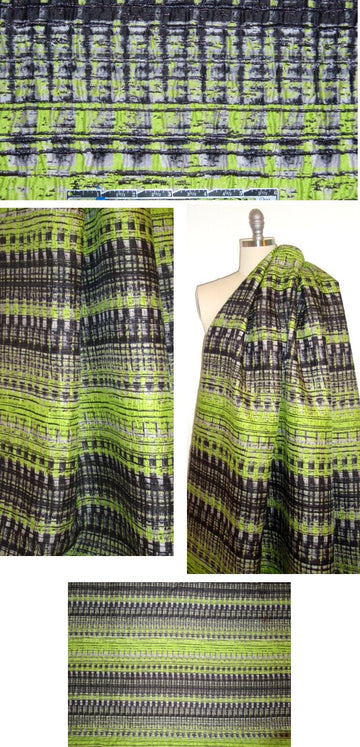 Italian lime/silver/black hatchy stripe brocade .875 yds